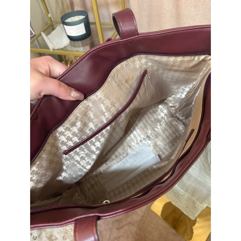 Karl Lagerfeld Paris Burgundy Bow Tote‎ Bag Faux Leather Large Shoulder Bag